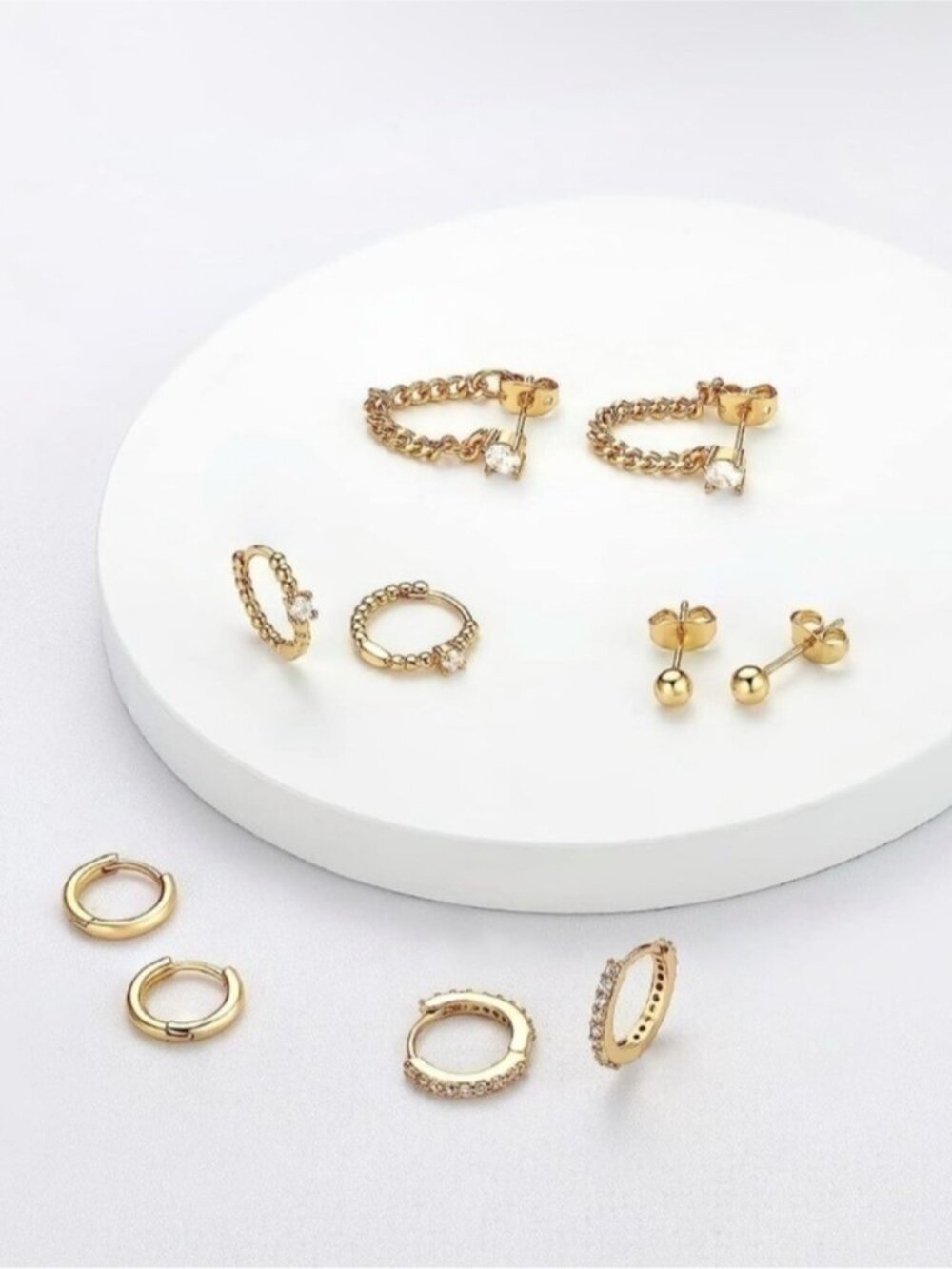 14k Gold Plated Hoop Stud 4 Pairs Earring Set - Picture 2 of 2